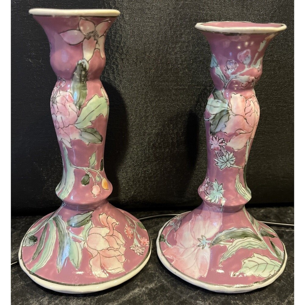 Rare VNTG JC Penney Exclusive Classic Traditions 2-Hand Painted Candle Holders